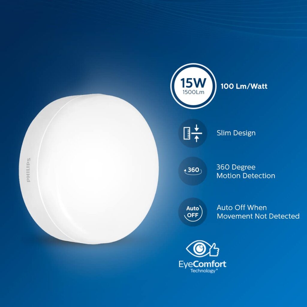 Philips Full Glow LED Surface Light With Motion Sensor - Flush-Mount-Downlight - 15W, Round