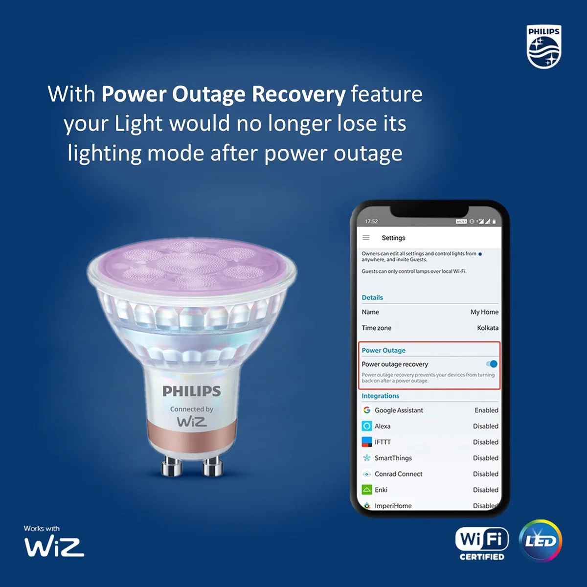 Philips WiZ GU10 RGB Spot LED | 4.7W PAR16 Full Color Wi-Fi Smart Bulb (16M Colors + Tunable White + Dimmable)