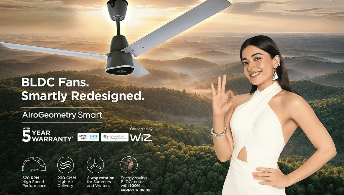 Ecolink AiroGeometry Smart IoT BLDC Ceiling Fan with RF Remote and WiFi Enabled | 1200mm, BEE 5 Star Rated | Philips WiZ Connected