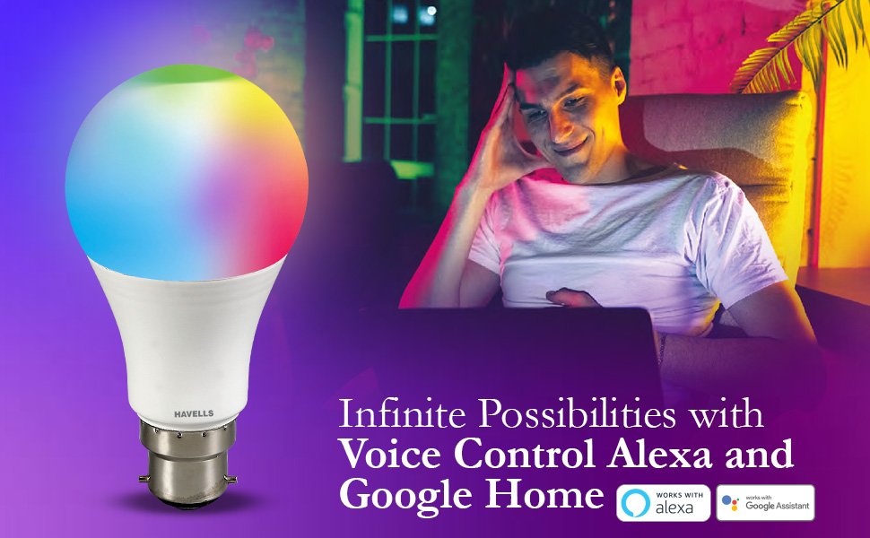 Havells Glamax Smart WiFi RGB LED Bulb with Music Sync | 9W, B22 Full Color