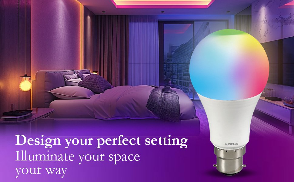 Havells Glamax Smart WiFi RGB LED Bulb with Music Sync | 9W, B22 Full Color