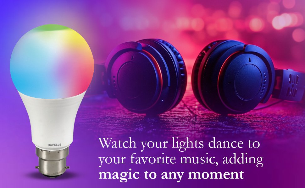 Havells Glamax Smart WiFi RGB LED Bulb with Music Sync | 9W, B22 Full Color