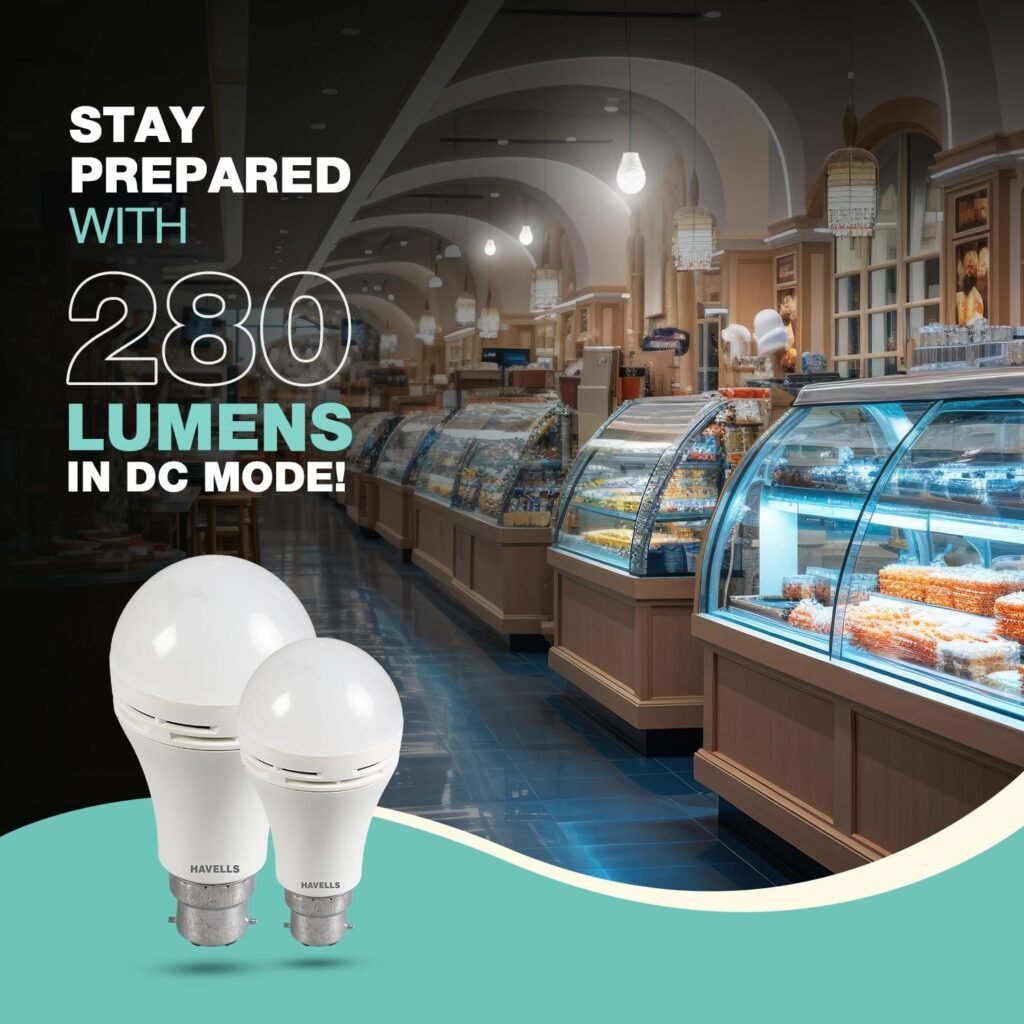 Havells Inverter Bulb Rechargeable Emergency LED 8.5W | B22 850lm 6500K Cool Daylight 1800mAh Li-ion Battery 4 hours Backup