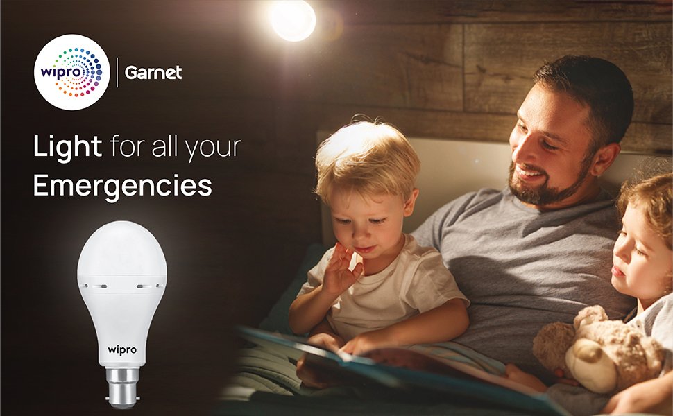Wipro Rechargeable LED Bulb 15W | Garnet Emergency Inverter Lamp | 4 hours - B22 6500K