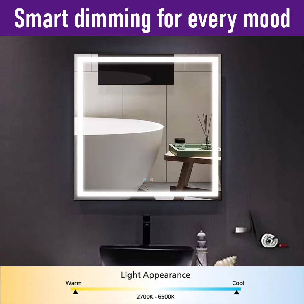 Philips Smart LED Mirror Square with Tunable White Lighting | 3ft, 22.5W, 650lm, WiZ Wi-Fi Enabled Makeup/Vanity/Bathroom Lighted Mirror