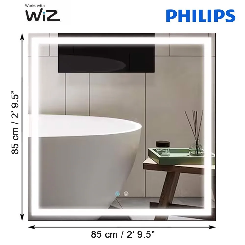 Philips Smart LED Mirror Square with Tunable White Lighting | 3ft, 22.5W, 650lm, WiZ Wi-Fi Enabled Makeup/Vanity/Bathroom Lighted Mirror
