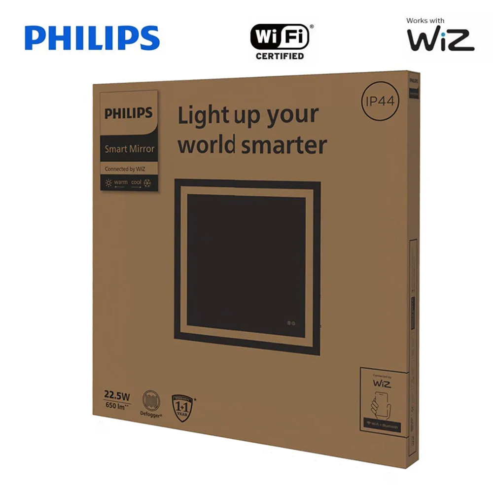 Philips Smart LED Mirror Square with Tunable White Lighting | 3ft, 22.5W, 650lm, WiZ Wi-Fi Enabled Makeup/Vanity/Bathroom Lighted Mirror 8 Philips Smart LED Mirror Square with Tunable White Lighting | 3ft, 22.5W, 650lm, WiZ Wi-Fi Enabled Makeup/Vanity/Bathroom Lighted Mirror