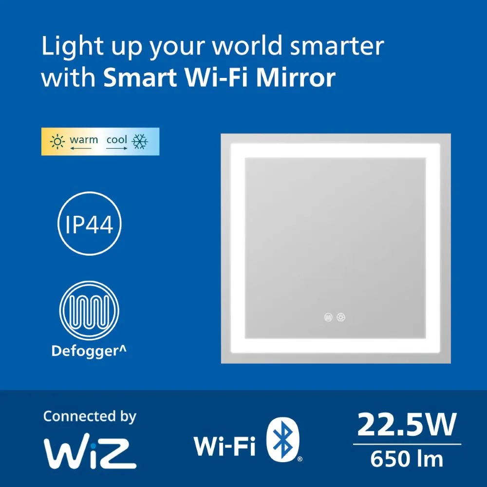 Philips Smart LED Mirror Square with Tunable White Lighting | 3ft, 22.5W, 650lm, WiZ Wi-Fi Enabled Makeup/Vanity/Bathroom Lighted Mirror 10 Philips Smart LED Mirror Square with Tunable White Lighting | 3ft, 22.5W, 650lm, WiZ Wi-Fi Enabled Makeup/Vanity/Bathroom Mirror with LED Lights