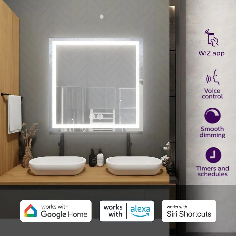 Philips Smart LED Mirror Square with Tunable White Lighting | 3ft, 22.5W, 650lm, WiZ Wi-Fi Enabled Makeup/Vanity/Bathroom Lighted Mirror 3 Philips Smart LED Mirror Square with Tunable White Lighting | 3ft, 22.5W, 650lm, WiZ Wi-Fi Enabled Makeup/Vanity/Bathroom Mirror with LED Lights