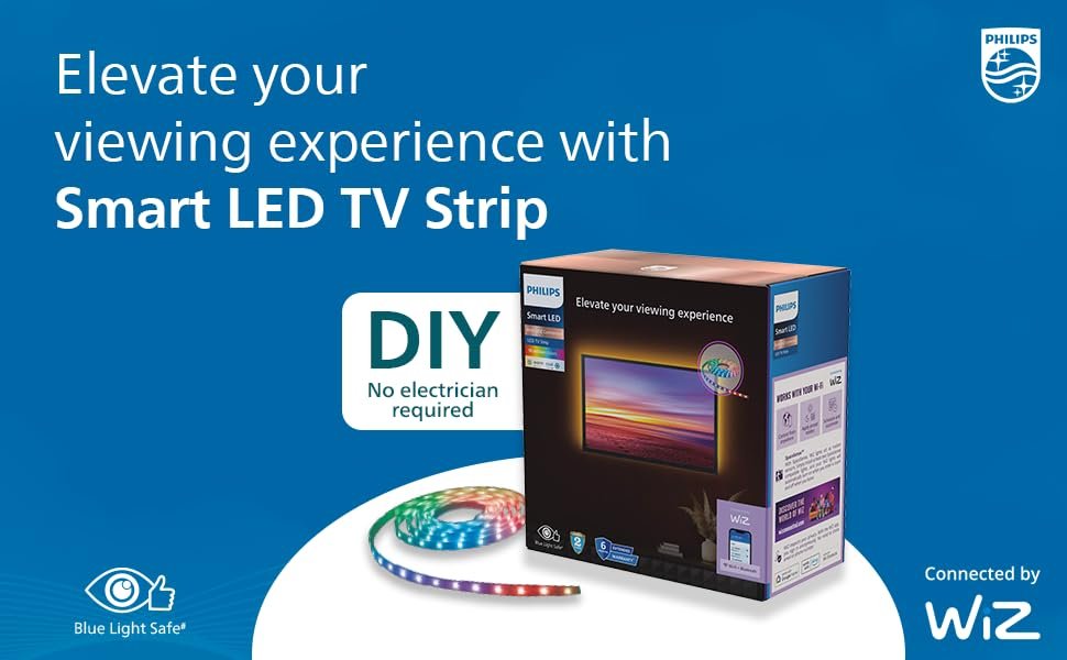 Philips Smart RGB TV Backlight LED Strip - 43"/55"/65" | Multicolor WiZ Connected WIFI LED DIY TV Strip
