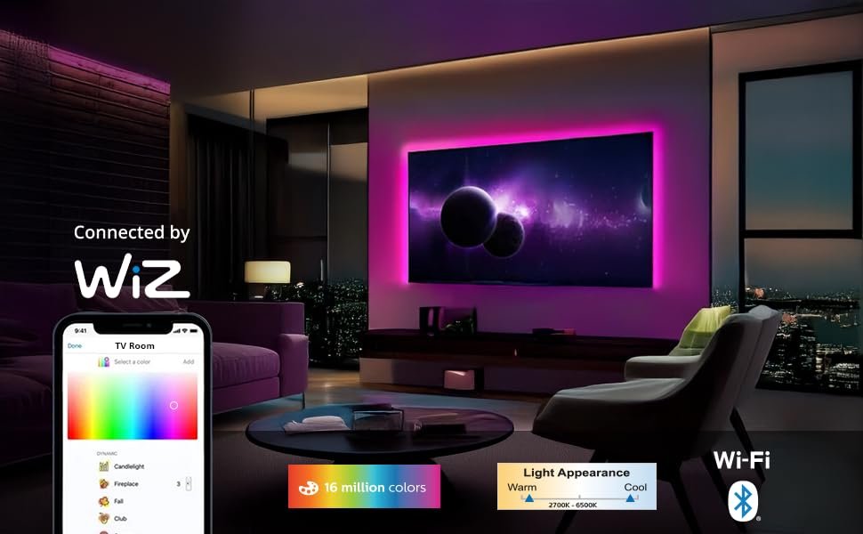 Philips Smart RGB TV Backlight LED Strip - 43"/55"/65" | Multicolor WiZ Connected WIFI LED DIY TV Strip