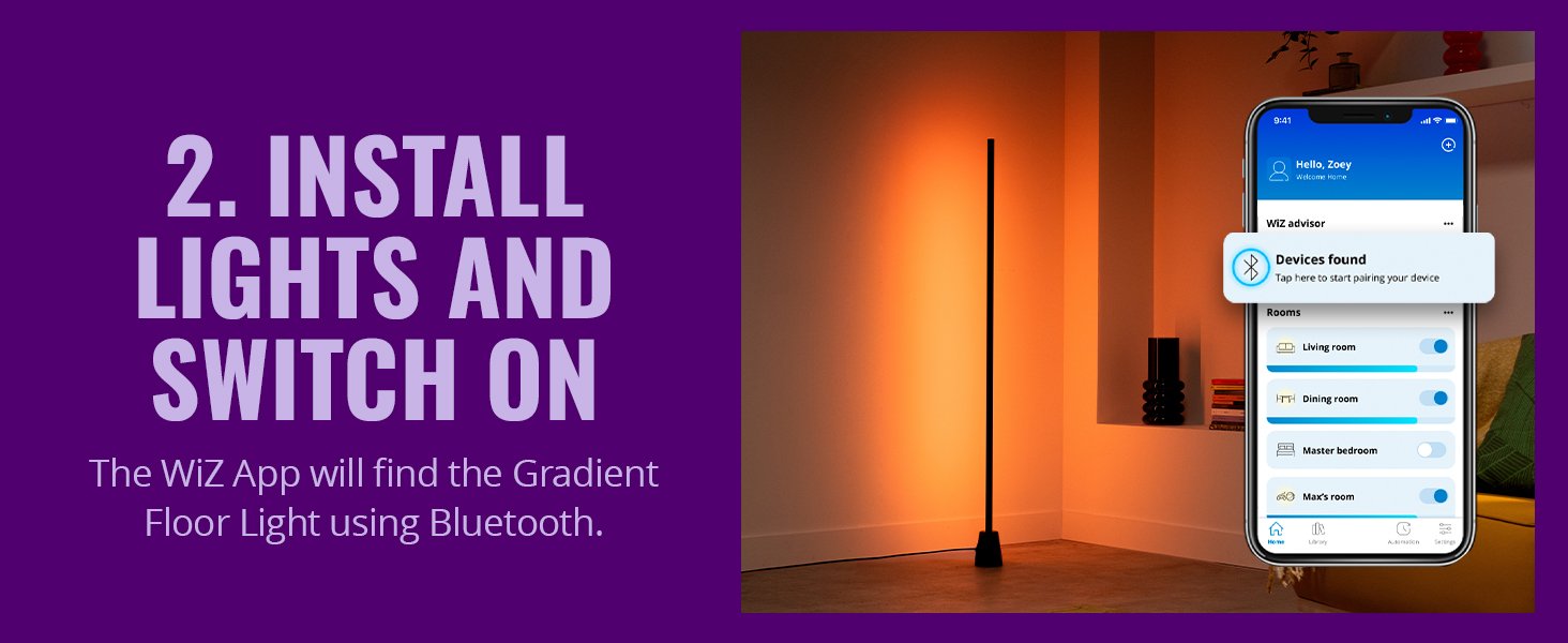 Philips WiZ Gradient Floor Lamp | Smart WiFi Multicolor Segmented RGBIC LED Corner Pole Light