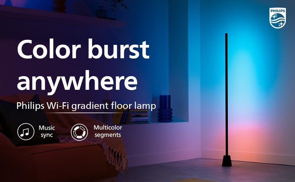 Philips WiZ Gradient Floor Lamp | Smart WiFi Multicolor Segmented RGBIC LED Corner Pole Light