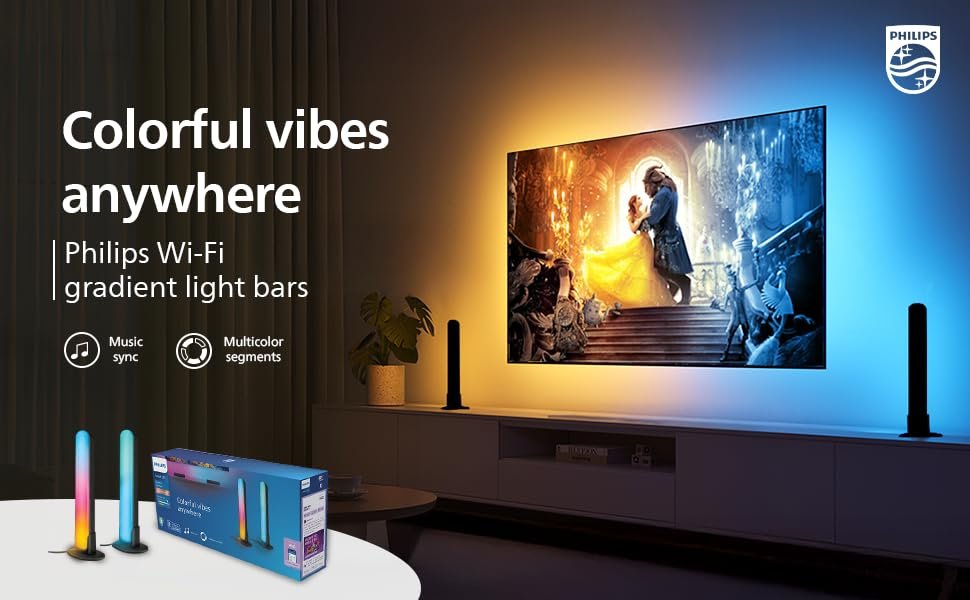 Philips WiZ Gradient Light Bars | Smart WiFi RGBIC LED Bar Lights (2 Bars)