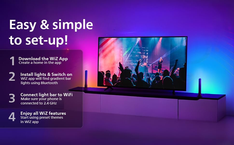 Philips WiZ Gradient Light Bars | Smart WiFi RGBIC LED Bar Lights (2 Bars)