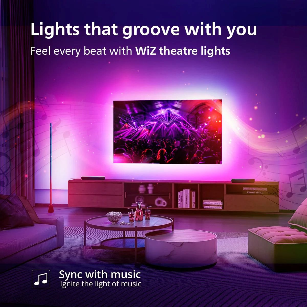 Philips WiZ LightTheatre Kit - 55”-65”/ 75”-85” | Bundle of WiZ HDMI Sync Box with TV Backlight Gradient LED Strip + Gradient Floor Lamp + 2 Gradient Light Bars 6 Philips WiZ LightTheatre Kit - 55”-65”/ 75”-85” | Bundle of Smart WiFi HDMI Sync Box with TV Backlight LED Strip + Gradient Floor Lamp + 2 Gradient Light Bars