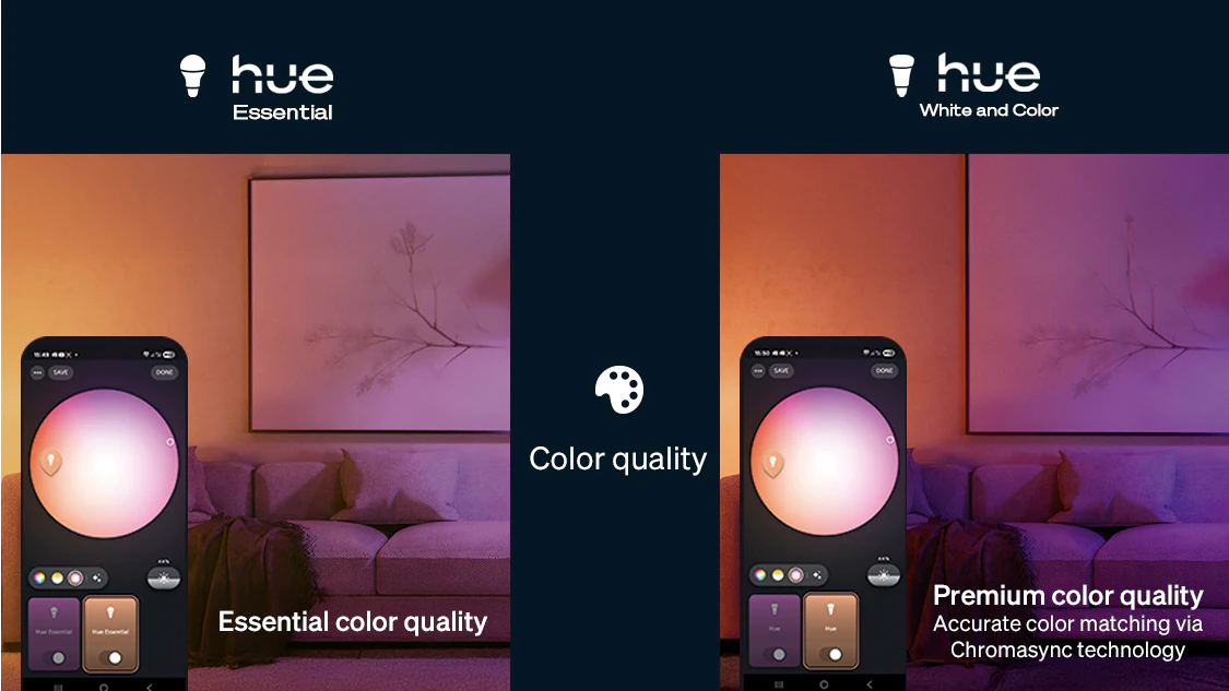 Philips Hue Essential A60 E27 806lm WACA Smart Bulb Pack of 4 | 8W, 2200K-6500K 25 Philips Hue vs Philips Hue Essential