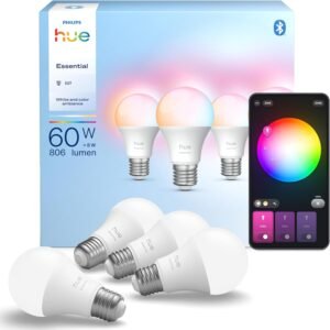lips Hue Essential A60 E27 806lm WACA Smart Bulb Pack of 4 | 8W, 2200K-6500K