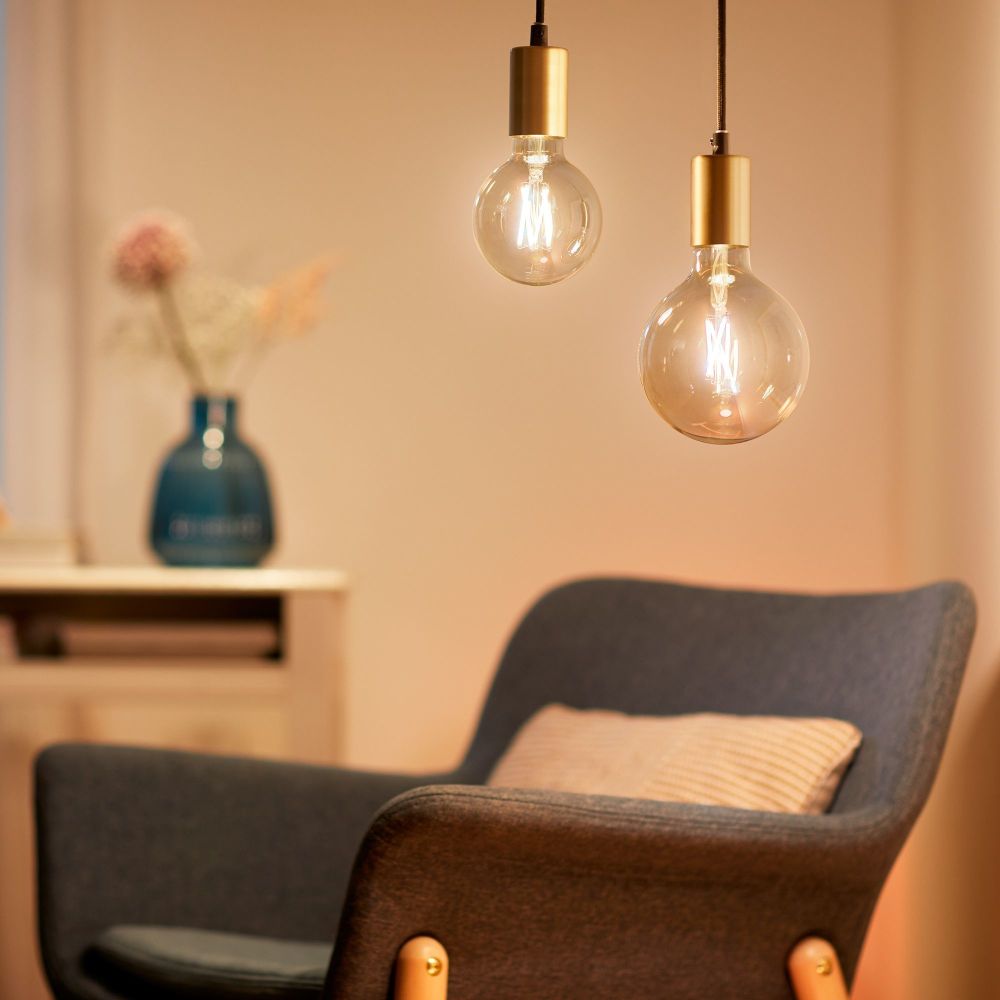 Philips Wi-Fi Filament Amber Glass Bulb A60 - 7W, E27, Vintage Edison Style Smart LED, Tunable White, Dimmable (WiZ Connected) 6 Philips Wi-Fi Filament Amber Glass Bulb - 7W, E27, Vintage Edison Style Smart LED Globe Light, Tunable White, Dimmable (WiZ Connected Retro Decorative Light)