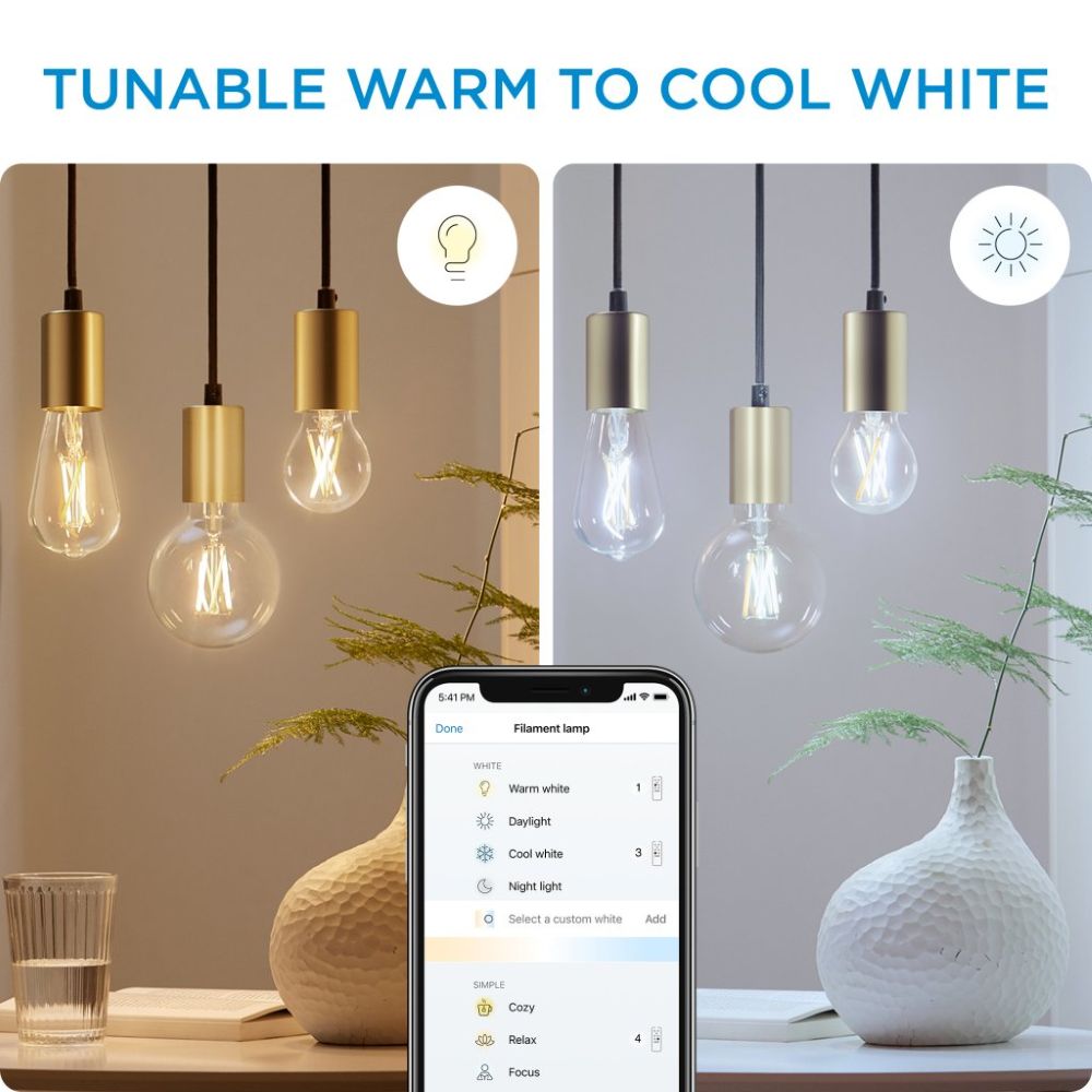 Philips Wi-Fi Filament Amber Glass Bulb A60 - 7W, E27, Vintage Edison Style Smart LED, Tunable White, Dimmable (WiZ Connected) 8 Philips Wi-Fi Filament Amber Glass Bulb - 7W, E27, Vintage Edison Style Smart LED Globe Light, Tunable White, Dimmable (WiZ Connected Retro Decorative Light)