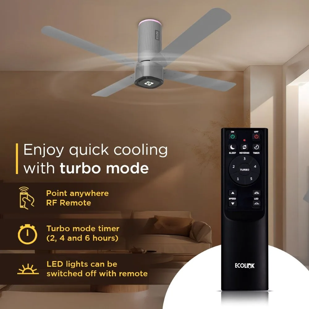 Ecolink AiroQuad Smart BLDC Ceiling Fan | WiFi + RF Remote | 1200mm, 35W, 230CMM, 370RPM | Philips WiZ Connected