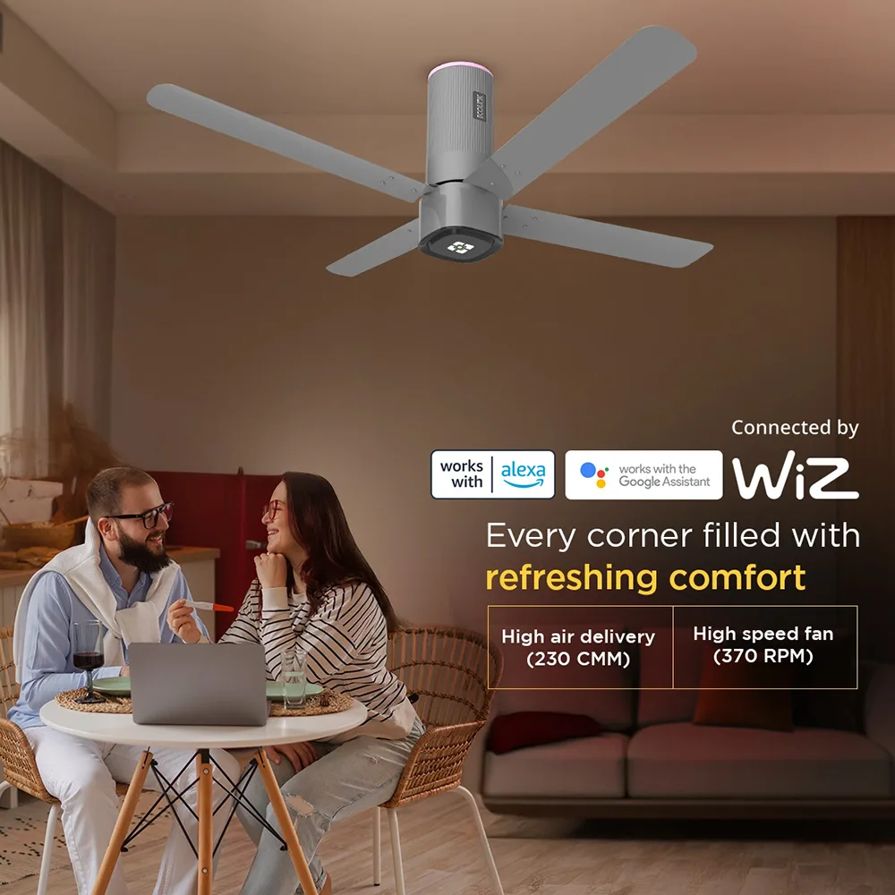 Ecolink AiroQuad Smart BLDC Ceiling Fan | WiFi + RF Remote | 1200mm, 35W, 230CMM, 370RPM | Philips WiZ Connected
