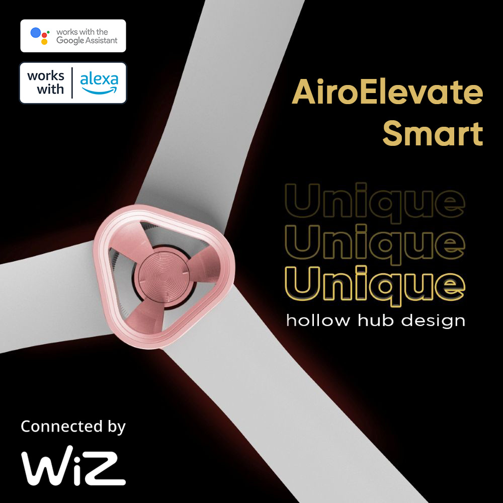 Ecolink AiroElevate Smart BLDC Ceiling Fan | WiFi + RF Remote | 1200mm, 35W, 230CMM, 370RPM | Philips WiZ Connected | App & Voice Control 26 Ecolink AiroElevate Smart BLDC Ceiling Fan | WiFi + RF Remote | 1200mm, 35W, 230CMM, 370RPM | Philips WiZ Connected - Silk White - Rose Gold