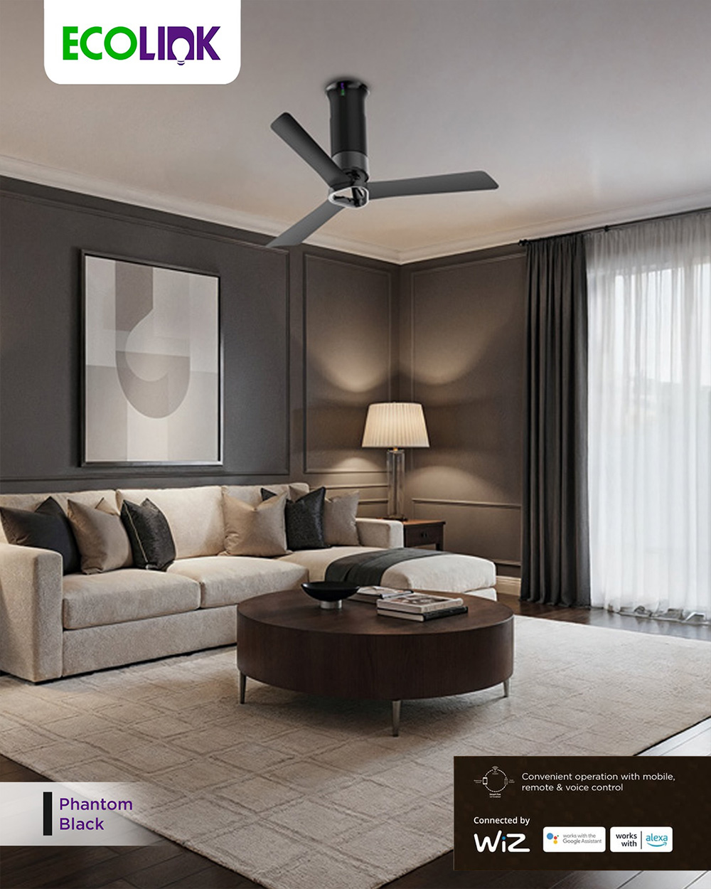 Ecolink AiroElevate Smart BLDC Ceiling Fan | WiFi + RF Remote | 1200mm, 35W, 230CMM, 370RPM | Philips WiZ Connected | App & Voice Control 33 Ecolink AiroElevate Smart BLDC Ceiling Fan | WiFi + RF Remote | 1200mm, 35W, 230CMM, 370RPM | Philips WiZ Connected -Phantom Black