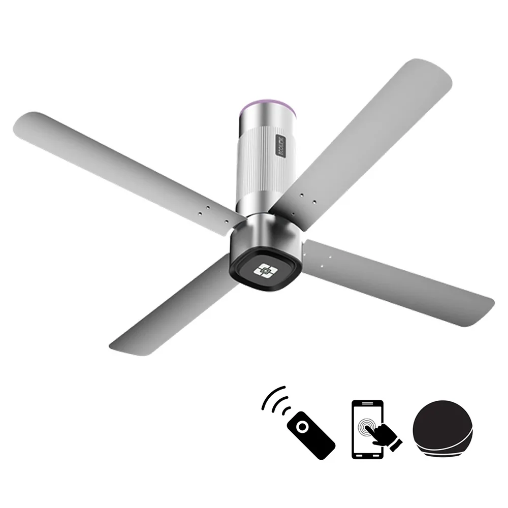 Ecolink AiroQuad Smart BLDC Ceiling Fan | WiFi + RF Remote | 1200mm, 35W, 230CMM, 370RPM | Philips WiZ Connected - Galactic Silver