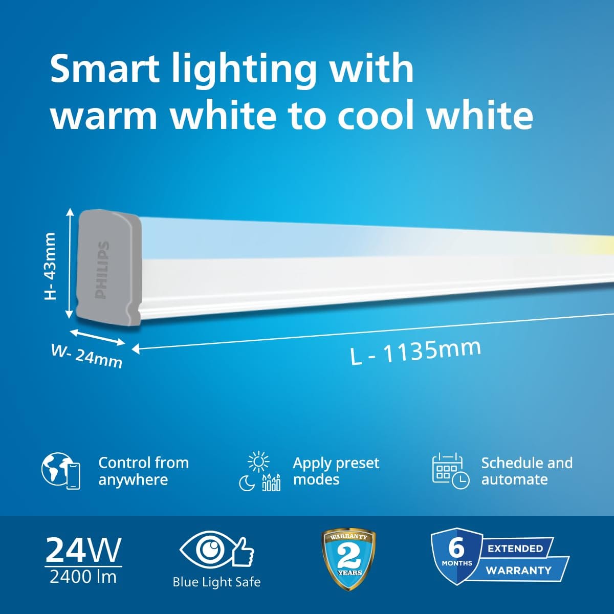 Philips Smart WiFi 24W TW Batten NXT 2400lm 4ft | WiZ Connected Tube Light (Tunable White + Dimmable) 2 Philips Smart WiFi 24W TW Batten NXT 2400lm 4ft | WiZ Connected Tube Light (Tunable White + Dimmable)