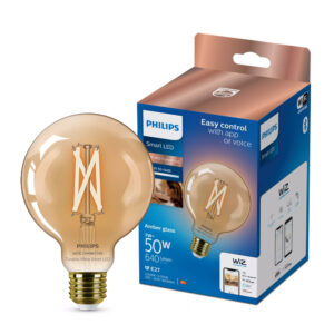 Philips WiFi Filament Globe Amber Glass Bulb G95 - 7W, E27, Decorative Edison Style Smart LED, Tunable White, Dimmable (WiZ Connected | Matter Supported)