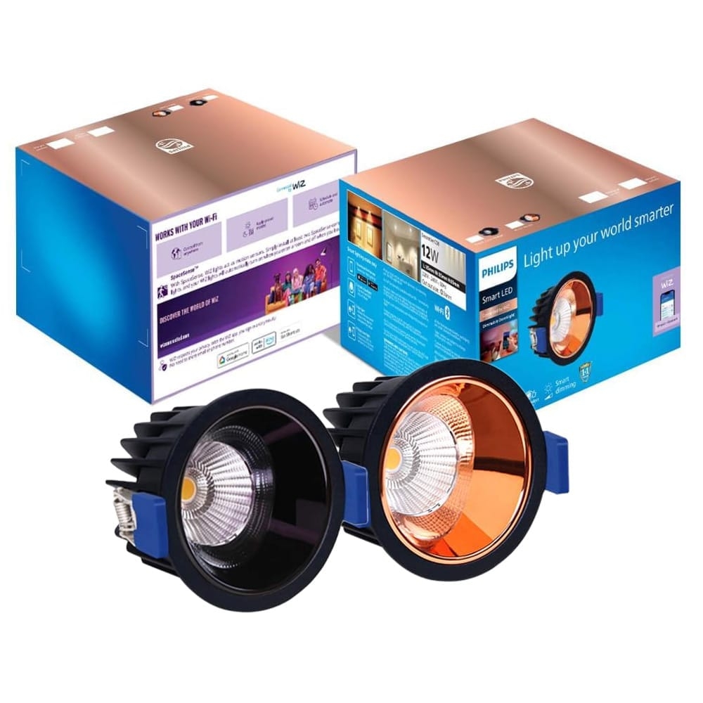 Philips WiFi Dimmable Recessed Spot 7W, 525lm, WW/NW, Rose Gold/Gun Metal | WiZ Smart Dim Deco COB LED Spotlight